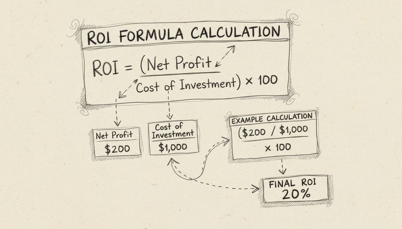 Odręczny diagram ołówkiem pokazujący przykład obliczania wzoru na ROI