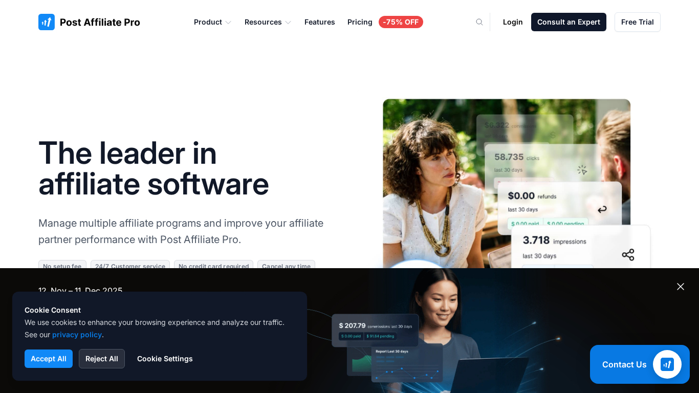 Panel i interfejs Post Affiliate Pro