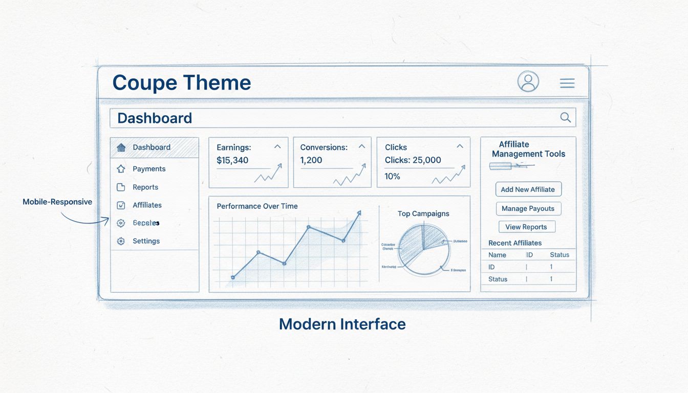 Modern Coupe Theme dashboard interface with mobile-responsive design and contemporary UI elements