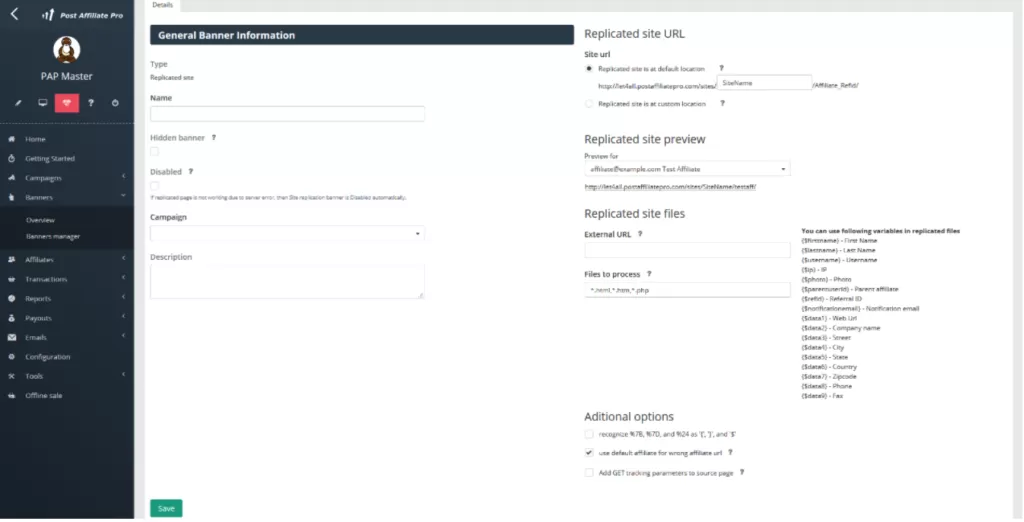 Utwórz baner zreplikowanej strony