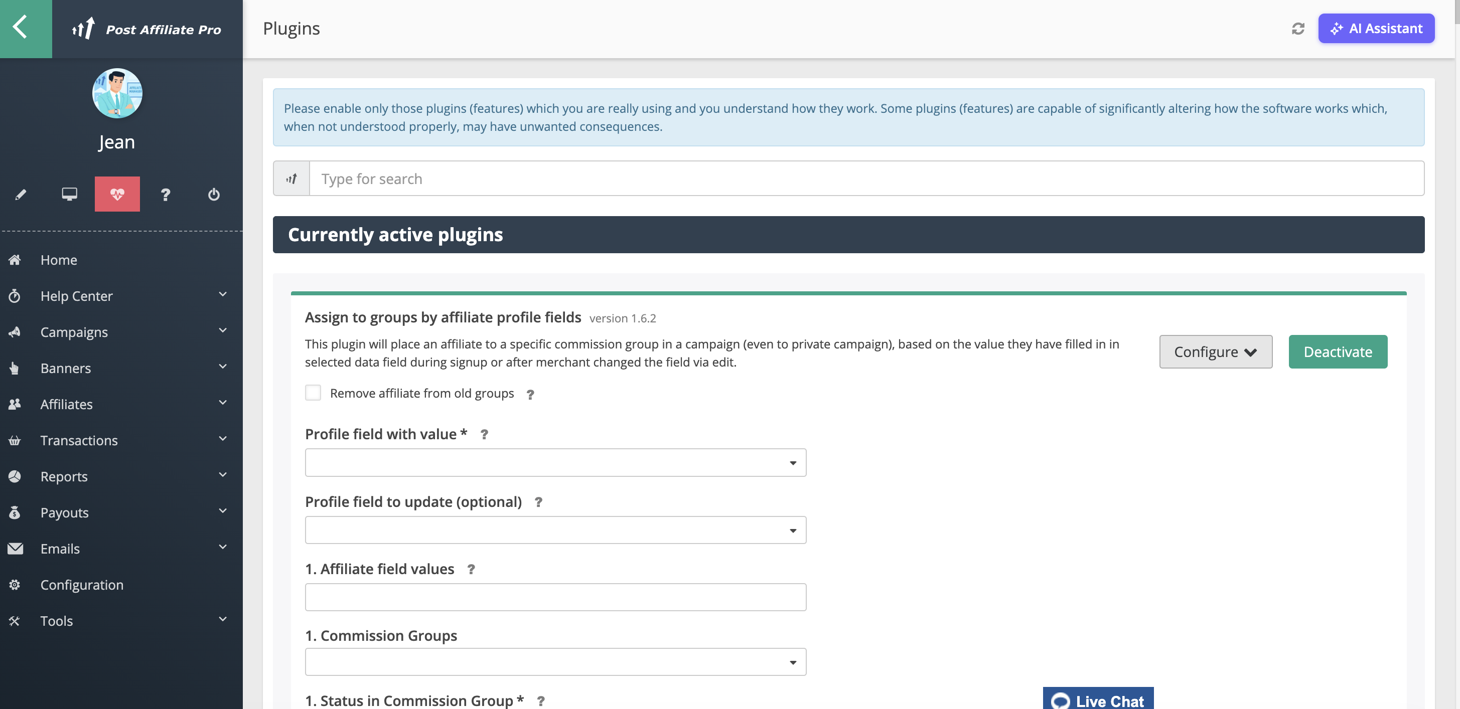 Post Affiliate Pro - konfiguracja wtyczki Assign to Groups by Profile Fields