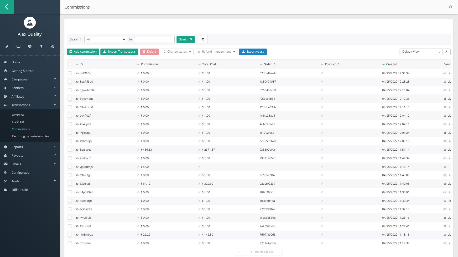 Commissions overview in Post Affiliate Pro