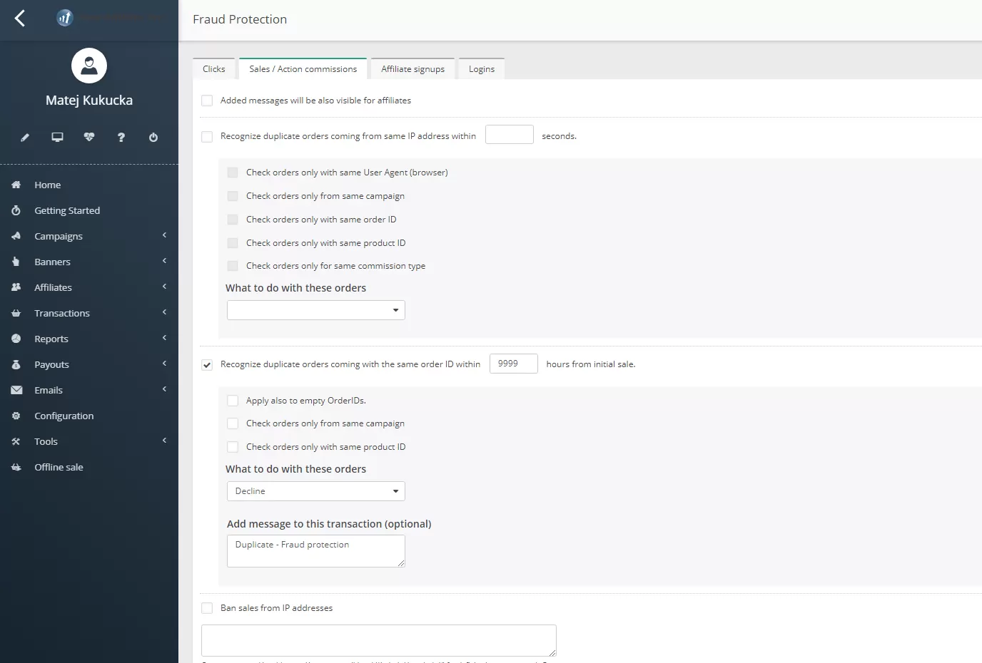 Sale fraud protection setup and configuration in Post Affiliate Pro