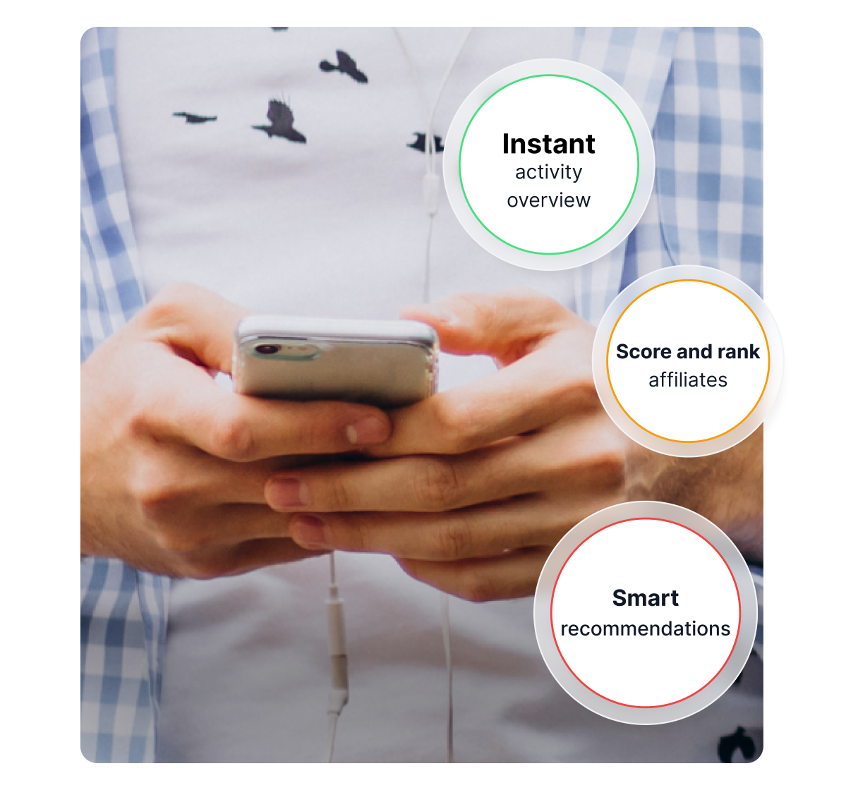 Panel smartfona pokazujący ocenę partnerów przez AI.